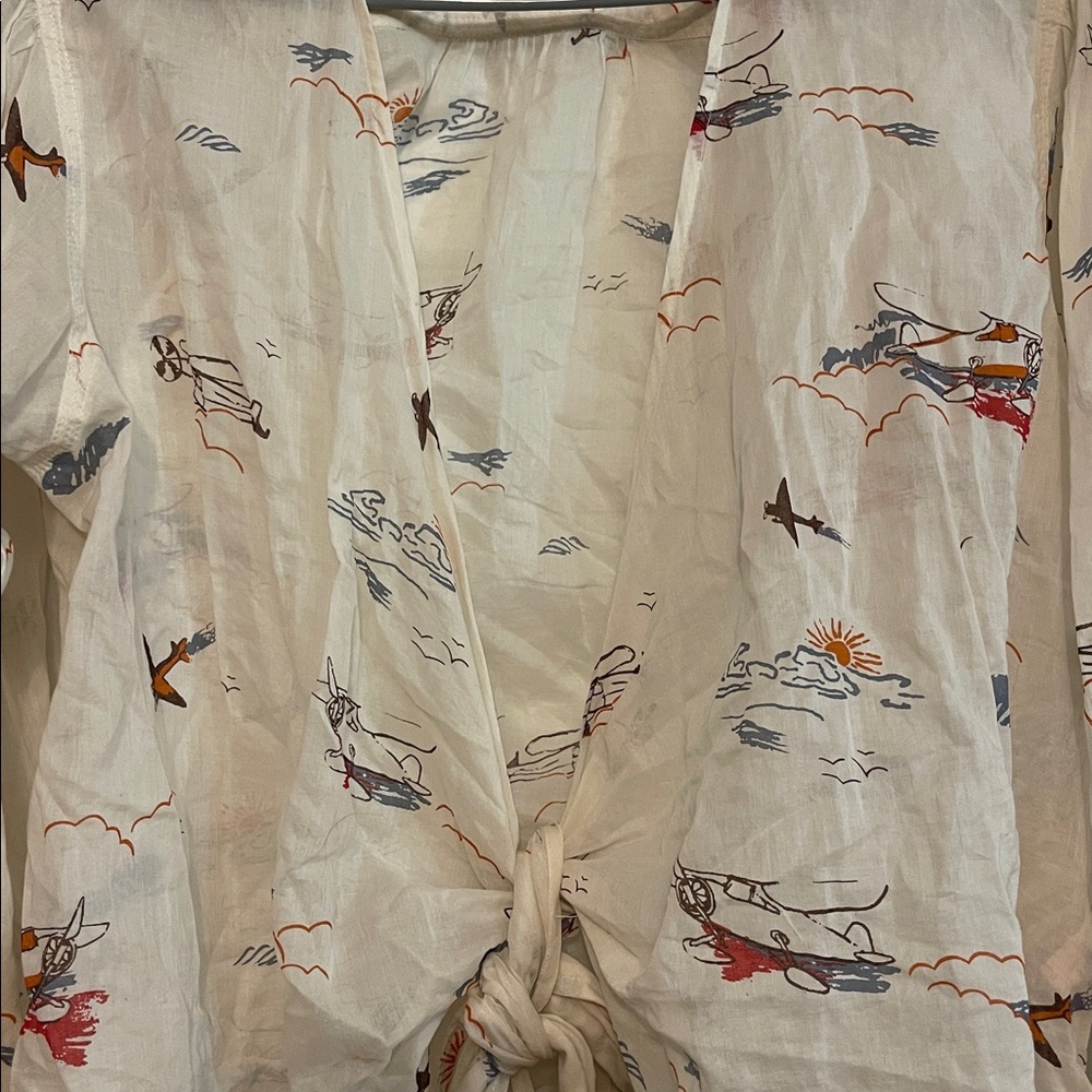 Scotch & Soda Cream Tie-Front Blouse with Red & Blue Print - Picture 2 of 7